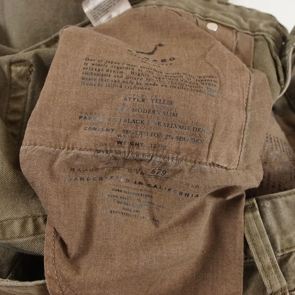 Adriano Goldschmied AG Kurabo Selvage Tellis Modern Slim Brown Jeans 32 x 34